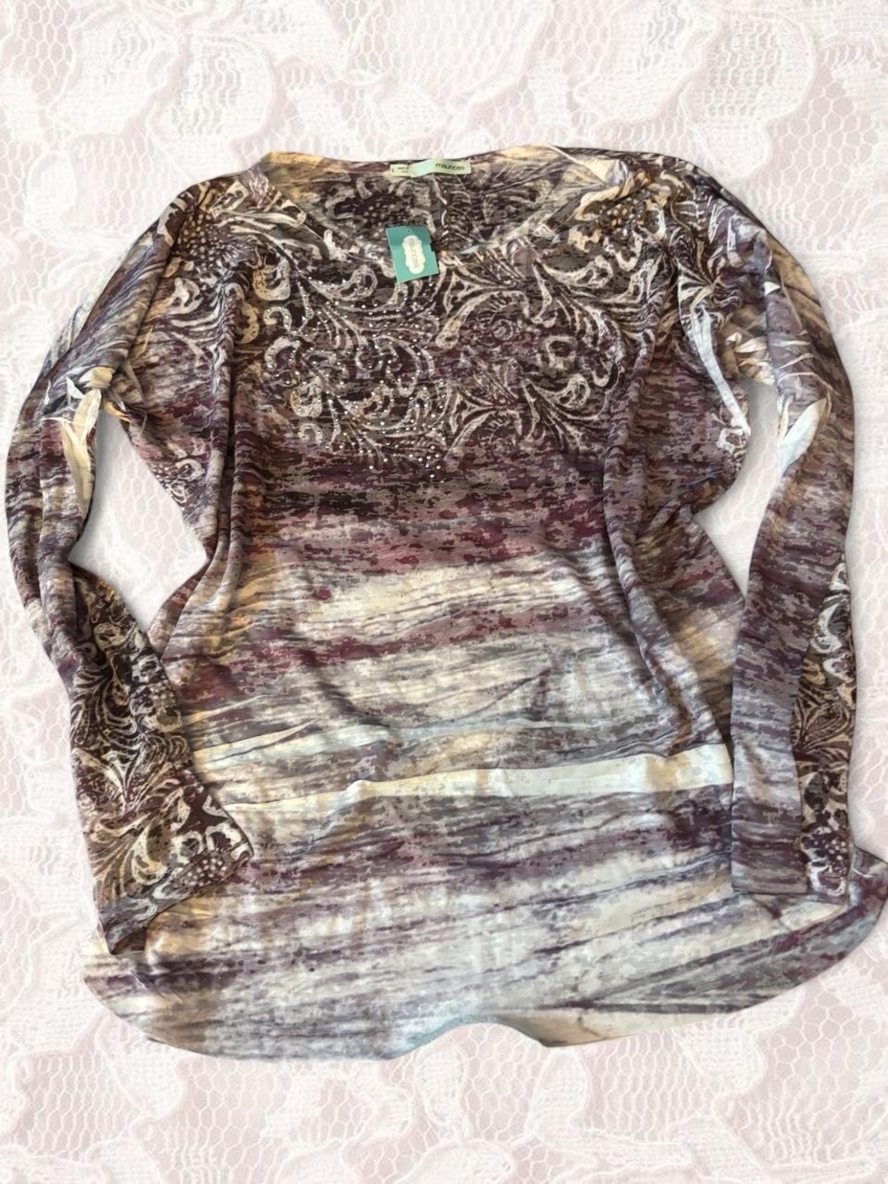 Maurices Purple Multi Embellished Long-Sleeve Tee